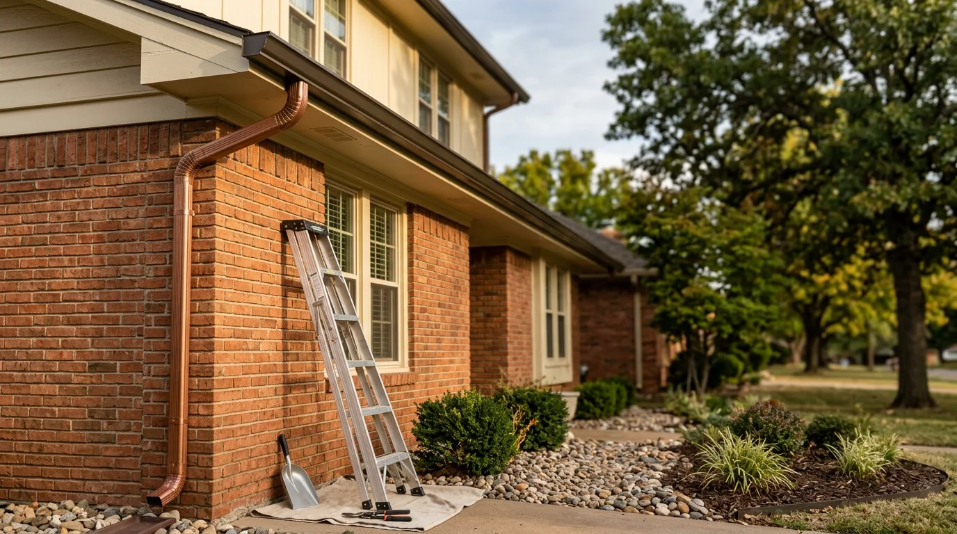 Professional gutter installation and water management system on residential home