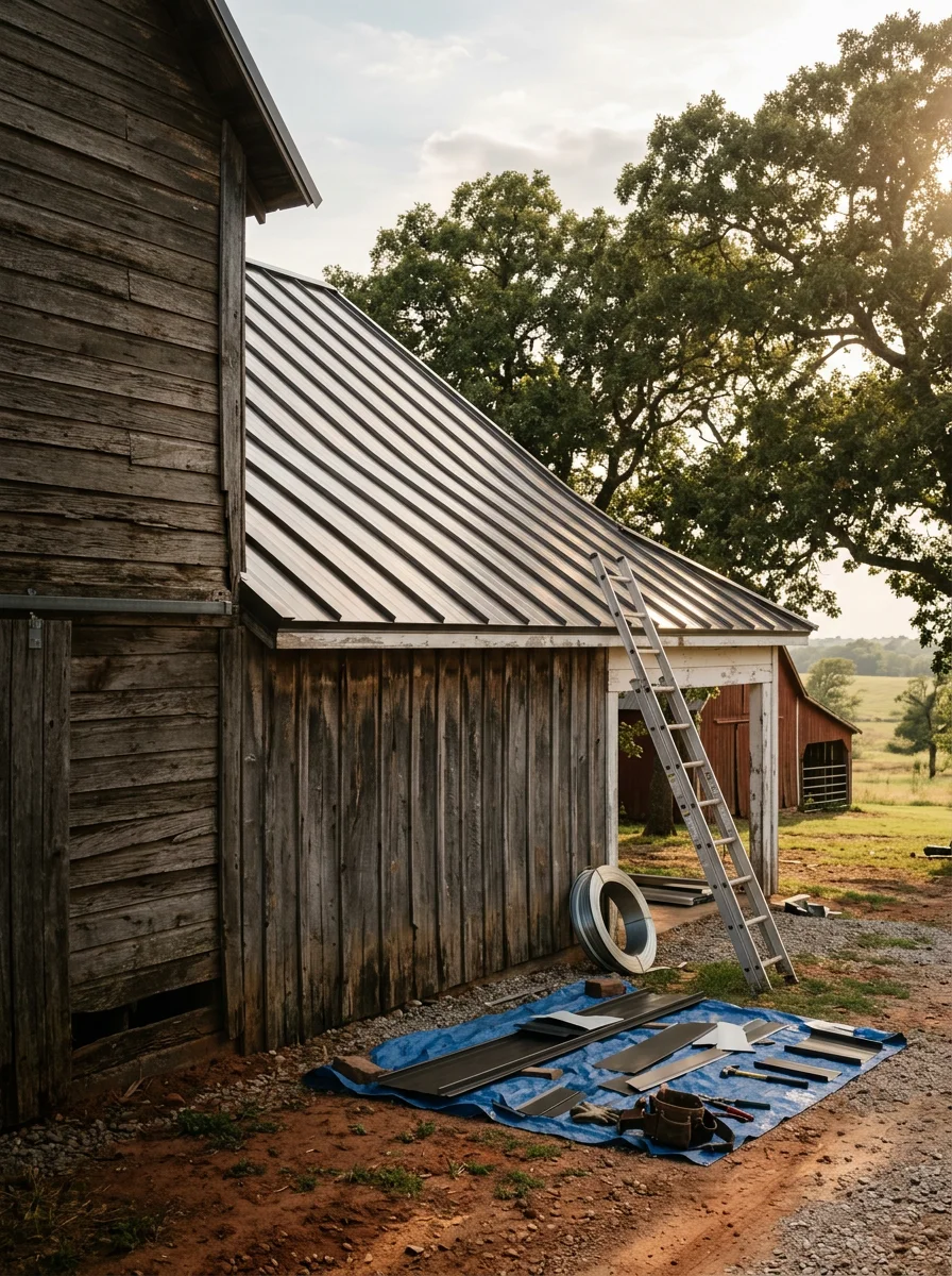 Professional roofing and exterior work on Delaware County home with metal roof installation