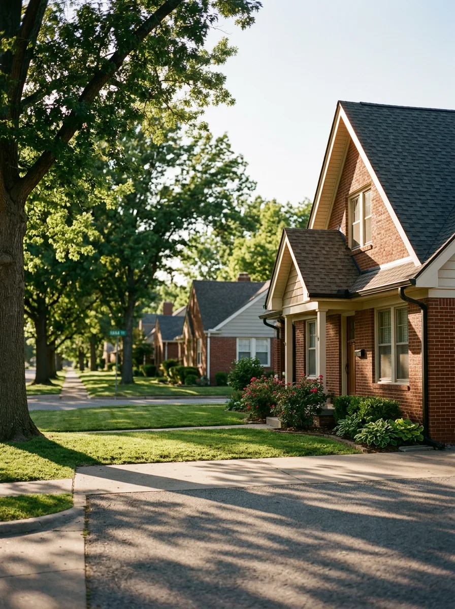 Tulsa residential street in established neighborhood with mature trees and well-maintained homes.